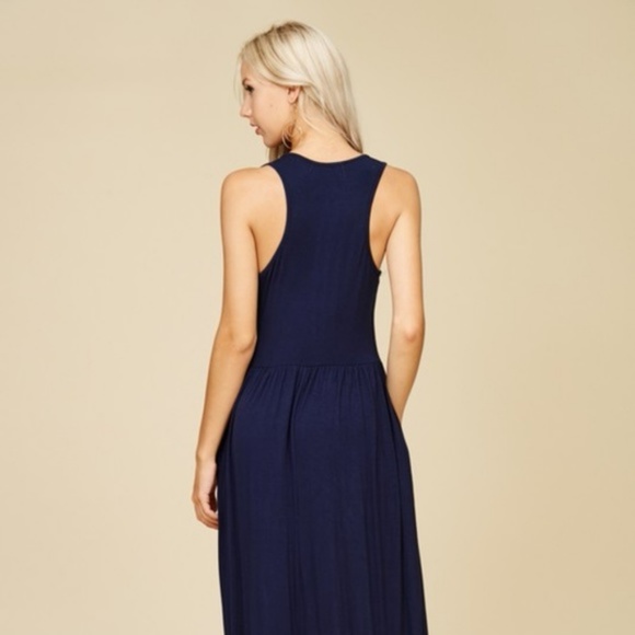 Racer Back Pleated Loose Solid Long Dress - Picture 3 of 3